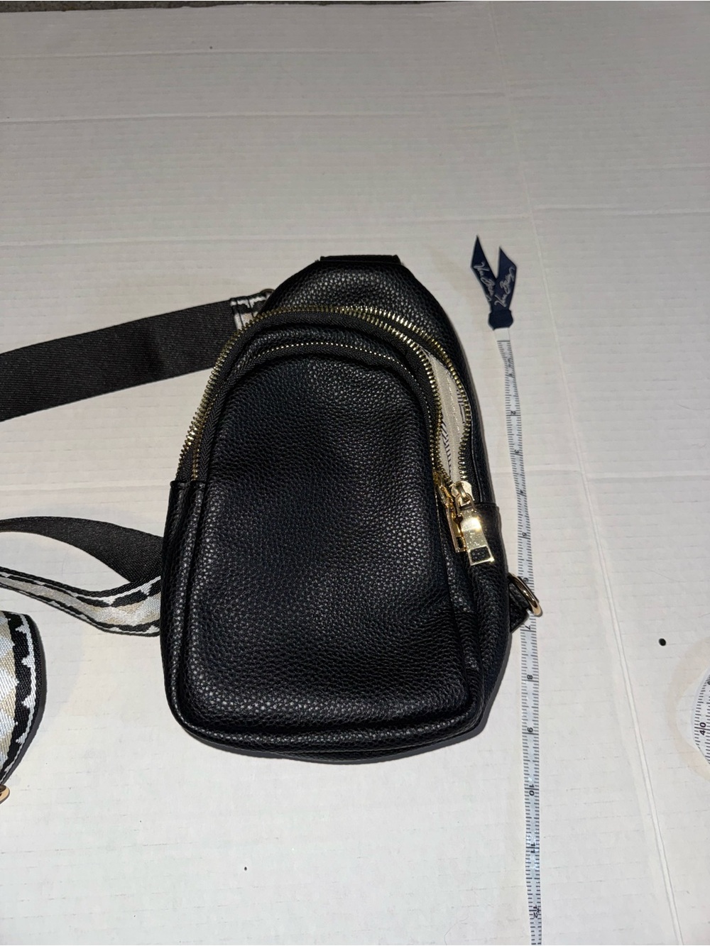 Compact Black Leather Crossbody Sling Bag - Unbranded